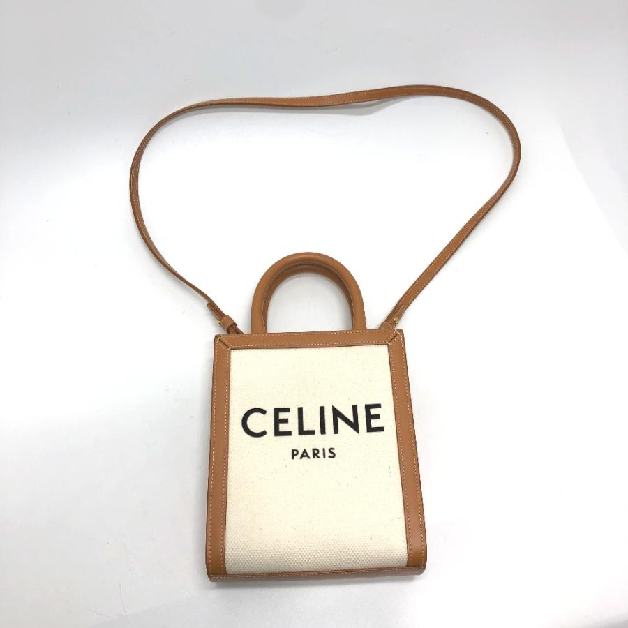 CELINE セリーヌ ロゴ バーティカルカバ ミニ 2WAY ショルダーバッグ キャンバス/レザー ベージュ レディース【中古】