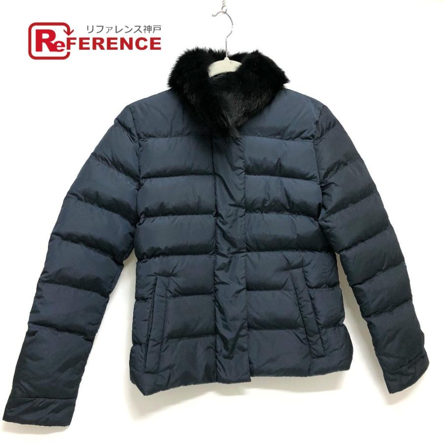 PRADA プラダ ファー ダウンジャケット ダウン ネイビー レディース【中古】 | PRADA