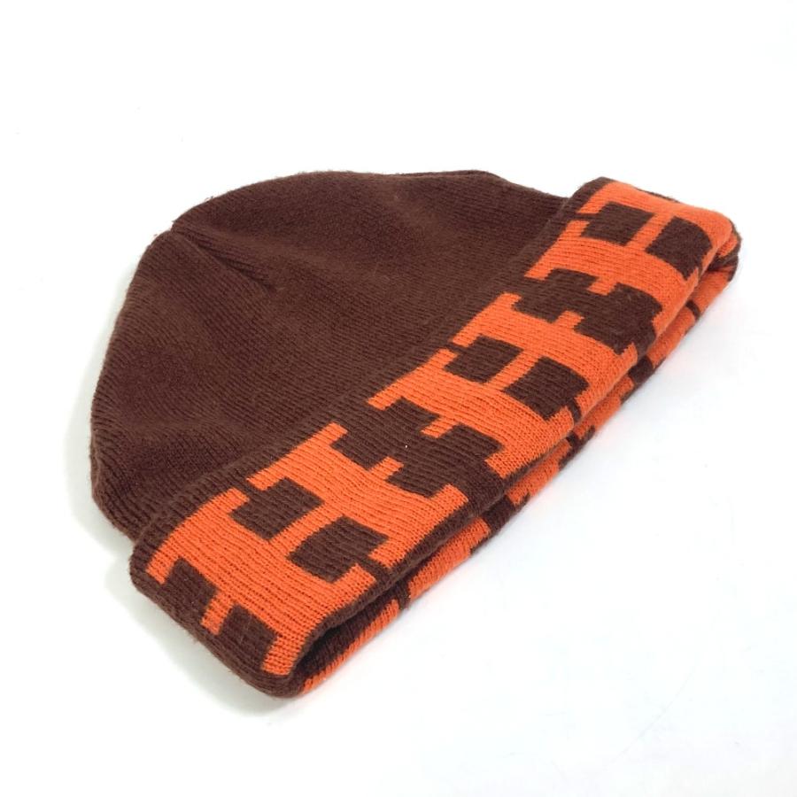 HERMES✾Hロゴ ニット帽 オレンジ HERMES エルメス Hロゴ アパレル ビーニー ニットキャップ 帽子