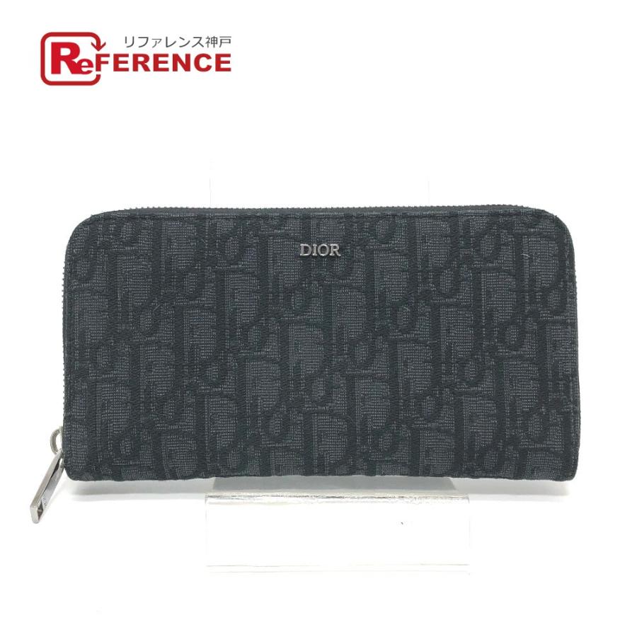 Dior ディオール トロッター オブリーク ラウンドファスナー 長財布 キャンバス ネイビー レディース【中古】 | 