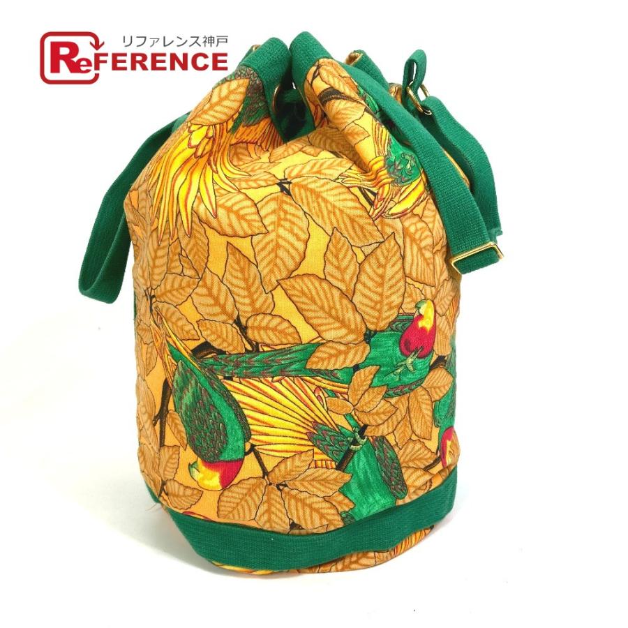 HERMES エルメス ワンショルダー 肩掛け フラワー オウム 鳥柄 巾着  