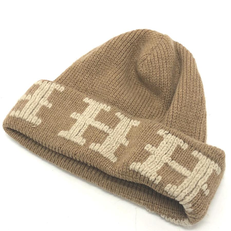 【中古美品】HERMESエルメス　ブラウン ニット帽　カシミヤ100% HERMES（エルメス） Hロゴ ビーニー ニットキャップ 帽子 ニット帽