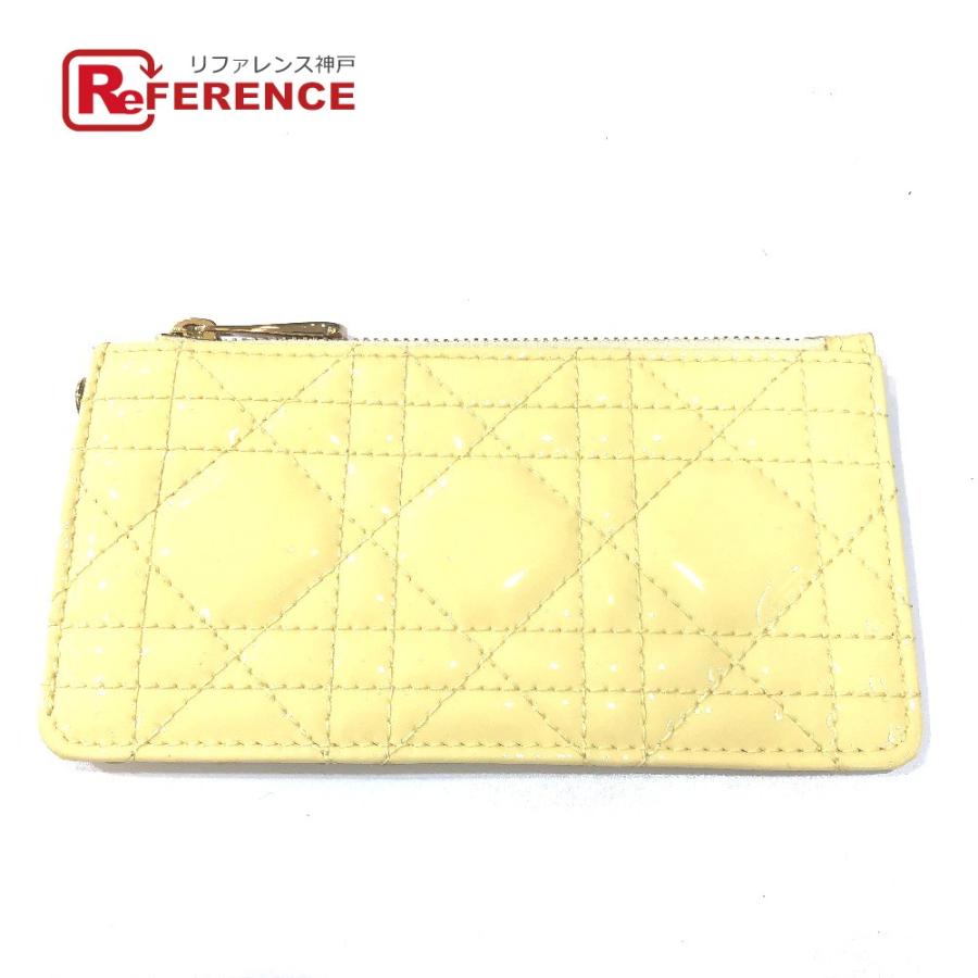 Dior ディオール カナージュ カードケース 名刺入れ パテント コインケース エナメル ベージュ レディース【中古】美品 | 