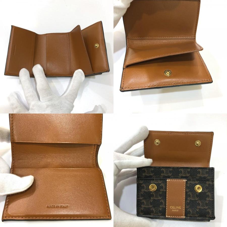 CELINE セリーヌ トリオンフ スモール トリフォールド コンパクトウォレット 3つ折り財布 PVC/レザー ブラウン レディース【中古】 | CELINE | 07