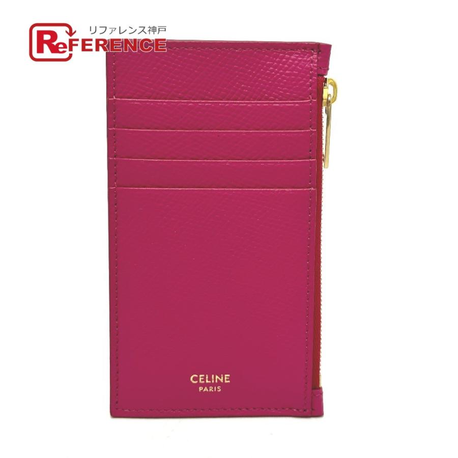 CELINE セリーヌ ロゴ ジップドカードホルダー カードケース レザー ピンク レディース【中古】美品 | CELINE