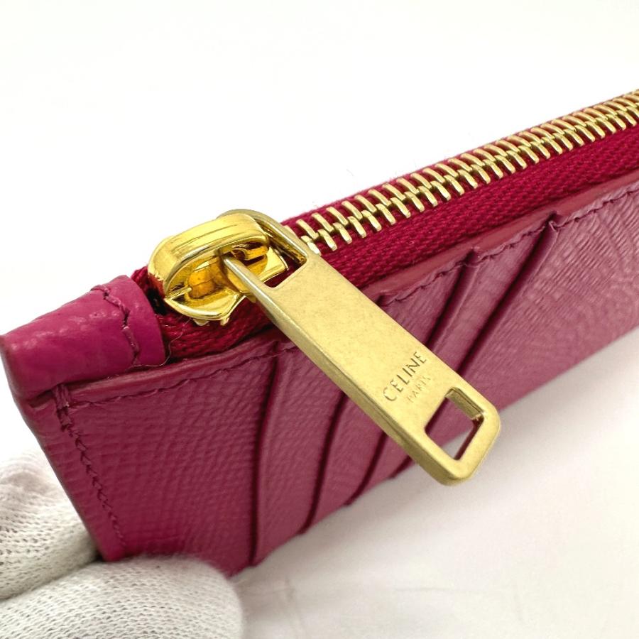 CELINE セリーヌ ロゴ ジップドカードホルダー カードケース レザー ピンク レディース【中古】美品 | CELINE | 05