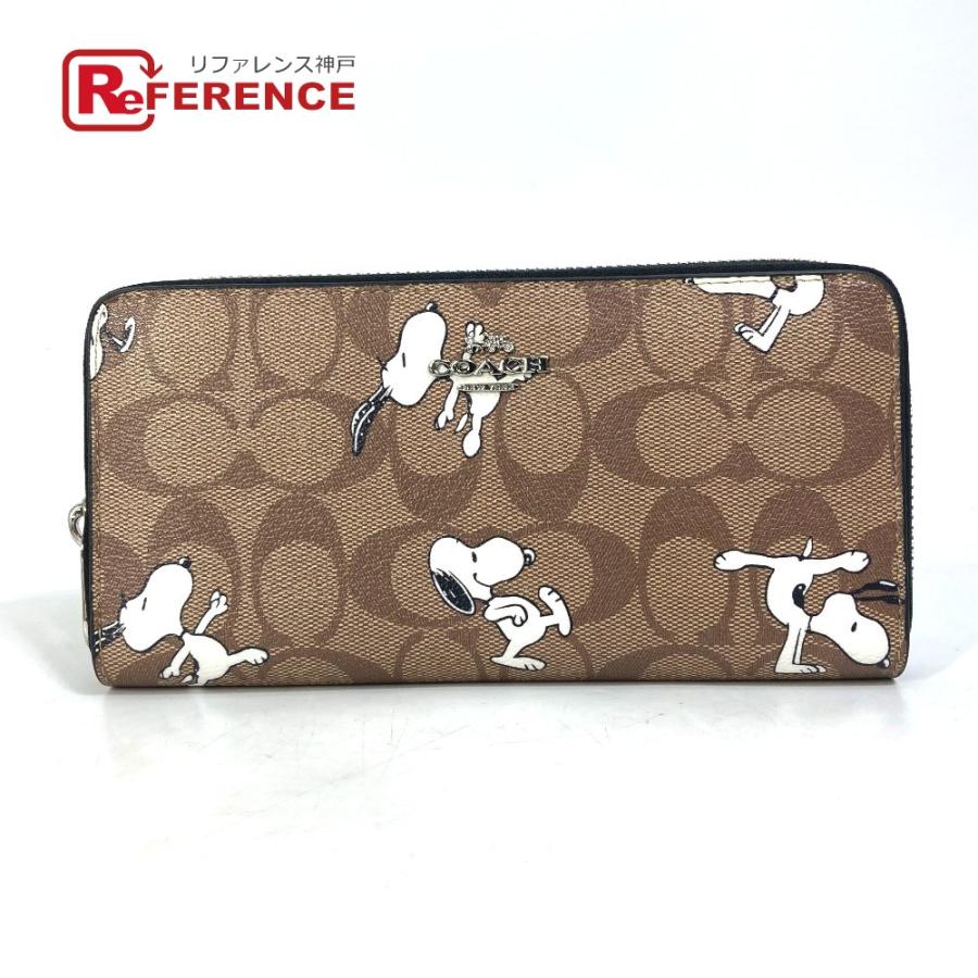 COACH コーチ C4596 シグネチャー PEANUTS スヌーピー SNOOPY ラウンドファスナー 長財布 PVC ベージュ レディース【中古】美品 | COACH