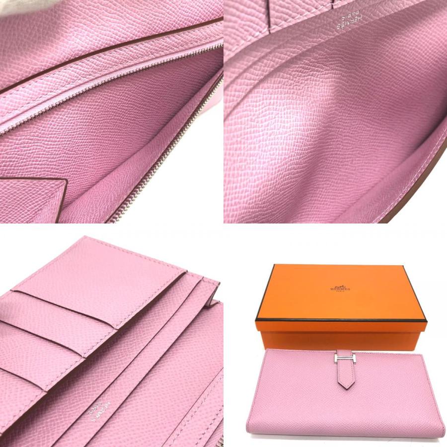 エルメス ベアンスフレ二つ折り財布ノアールピンクゴールド金具