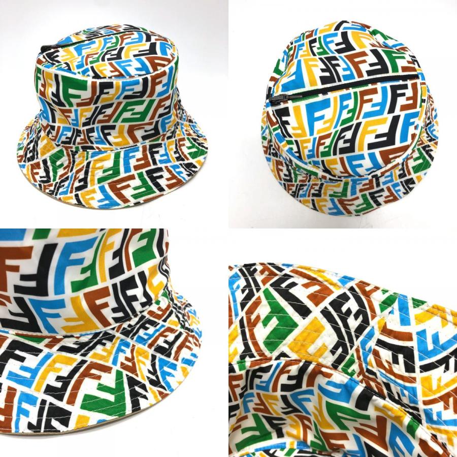 FENDI フェンディ ズッカ リバーシブル ハット帽 帽子 バケットハット ハット ナイロン ベージュ/マルチカラー メンズ【中古】 | FENDI | 09