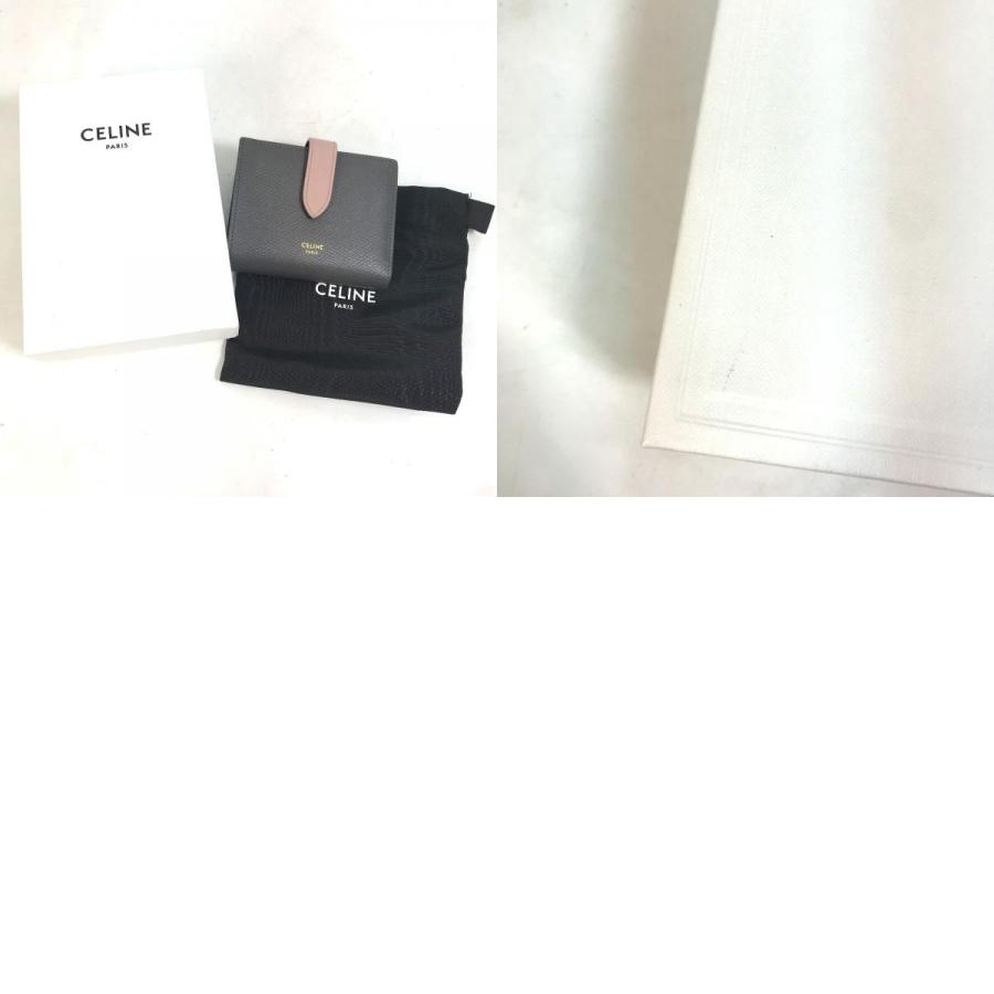 CELINE セリーヌ 10H263BRU.10GV バイカラー スモール ストラップ ウォレット コンパクト 3つ折り財布 レザー グレー×ピンク 【中古】 | CELINE | 09