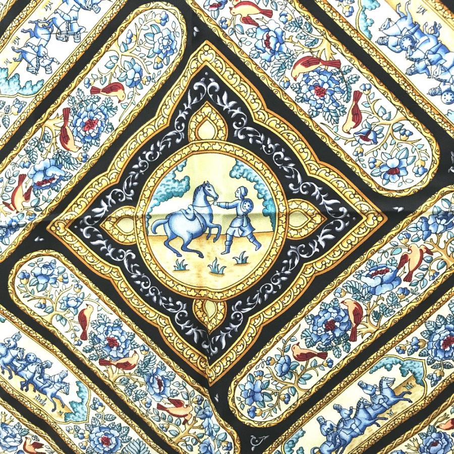 HERMES エルメス カラムダン QALAMDAN カレ 90 スカーフ シルク ブラック×グリーン×ブルー系×ゴールド レディース【中古】新品同様 | HERMES | 02
