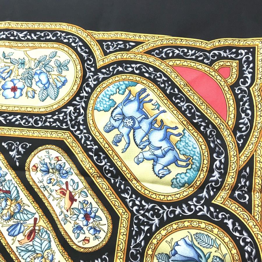 HERMES エルメス カラムダン QALAMDAN カレ 90 スカーフ シルク ブラック×グリーン×ブルー系×ゴールド レディース【中古】新品同様 | HERMES | 03