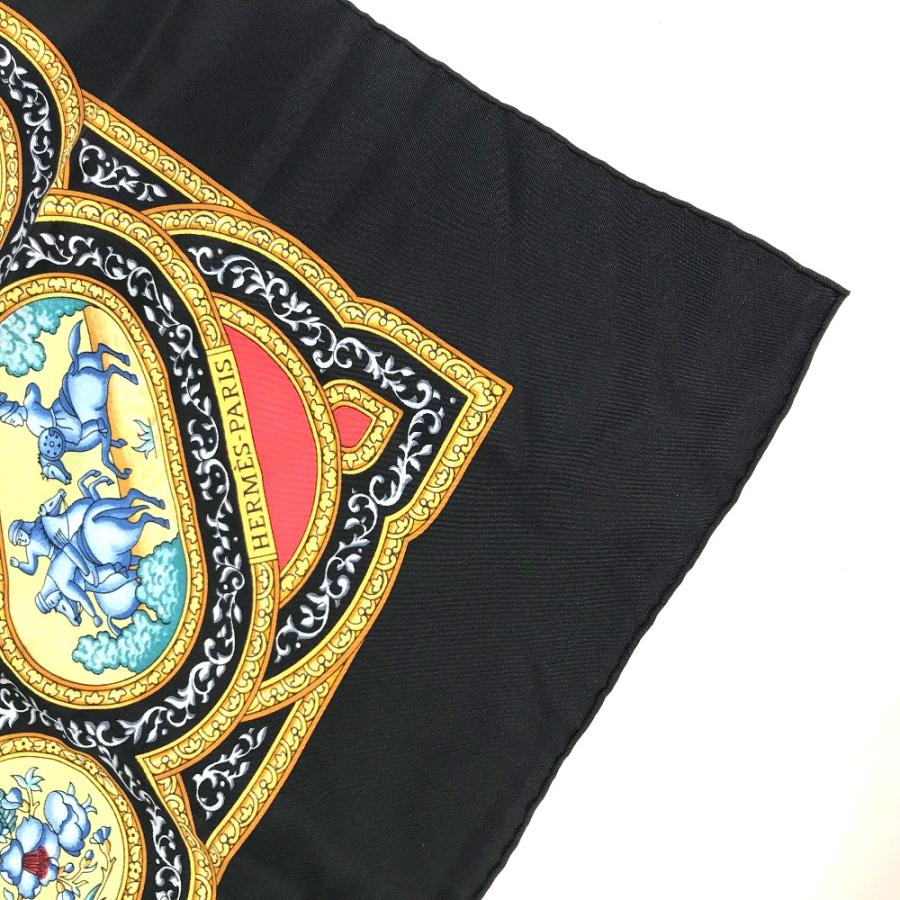 HERMES エルメス カラムダン QALAMDAN カレ 90 スカーフ シルク ブラック×グリーン×ブルー系×ゴールド レディース【中古】新品同様 | HERMES | 04