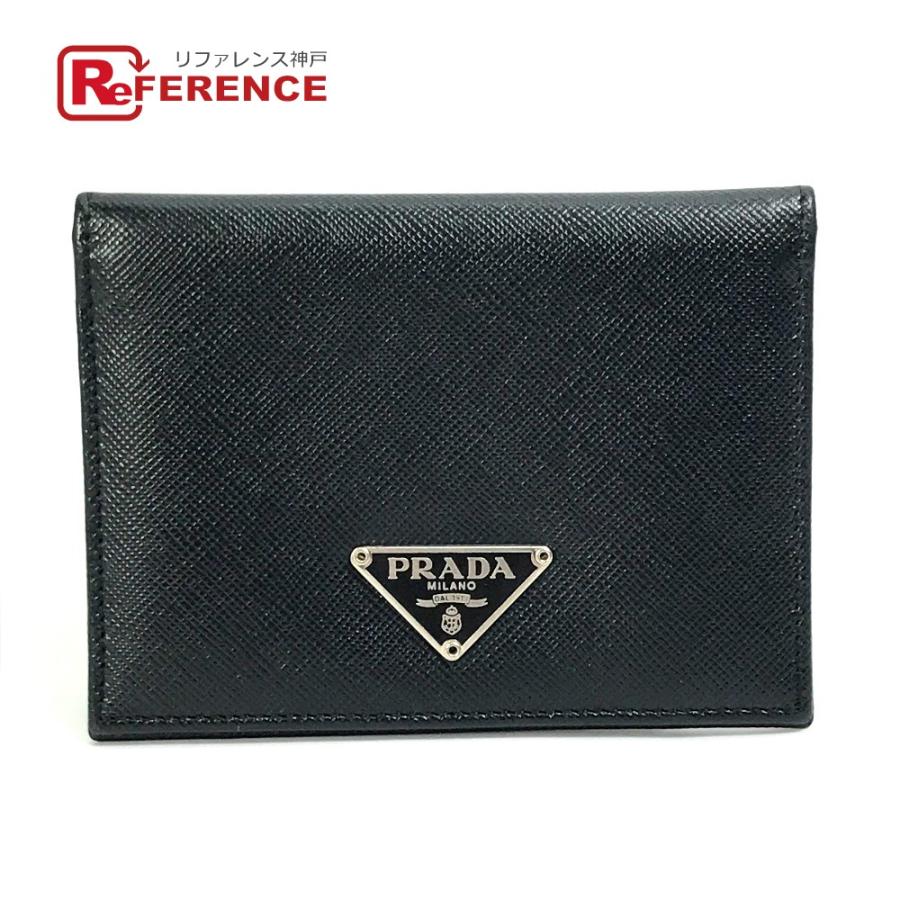 PRADA プラダ トライアングルロゴ カードケース 二つ折り パスケース レザー ブラック メンズ【中古】 | PRADA