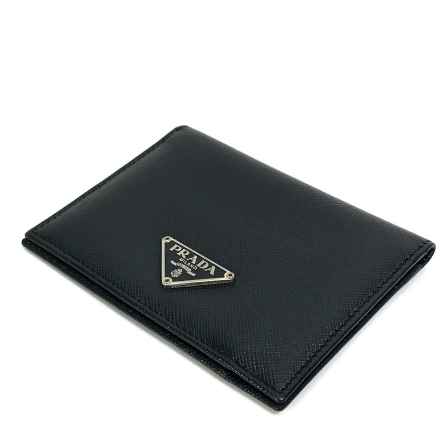 PRADA プラダ トライアングルロゴ カードケース 二つ折り パスケース レザー ブラック メンズ【中古】 | PRADA | 02