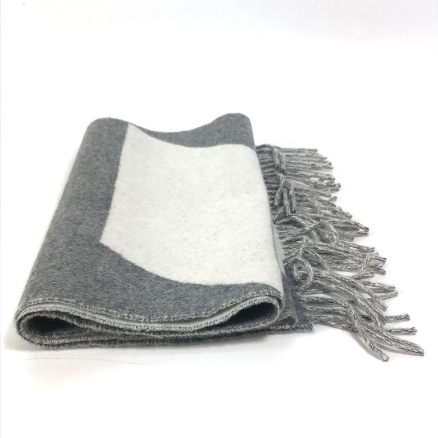 美品 HERMES エルメス カザック・オプティック フリンジ バイカラー マフラー グレー×ホワイト レディース【中古】 | HERMES | 07