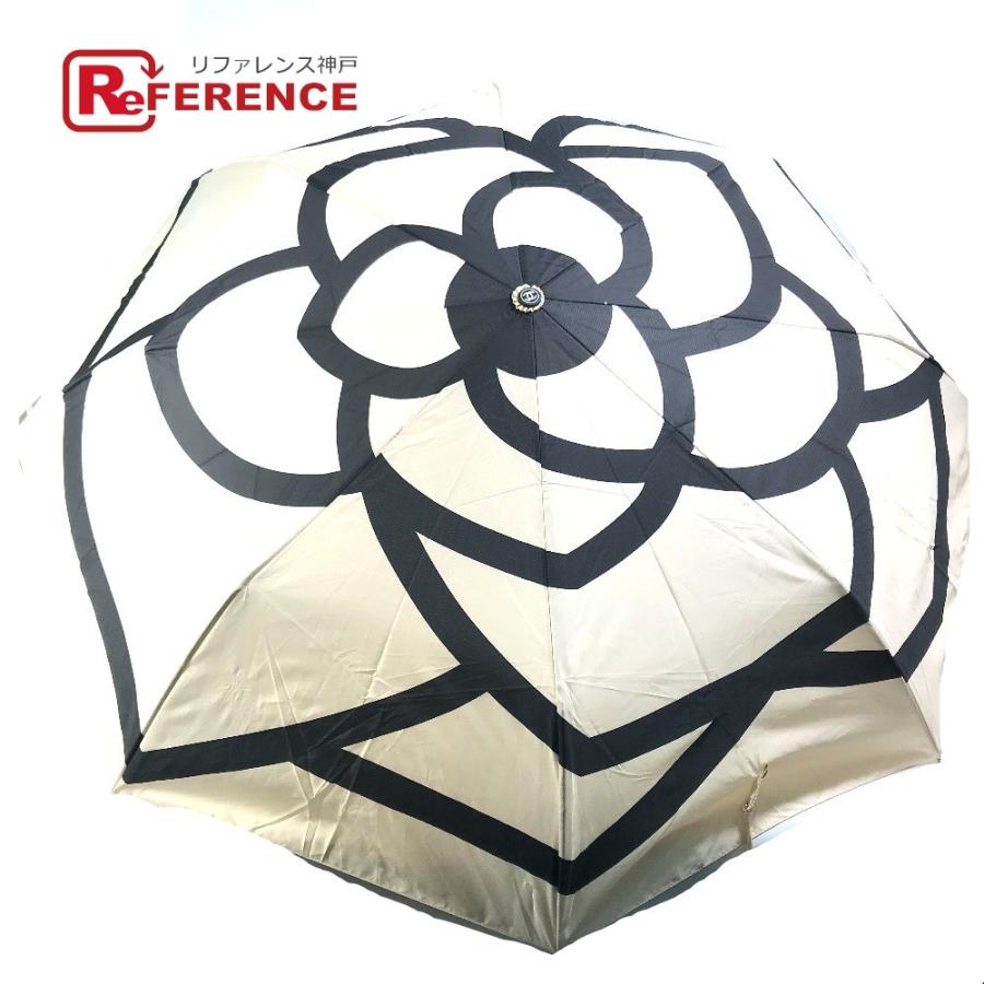 CHANEL シャネル ワンタッチ 折り畳み アンブレラ カメリア ココマーク 傘 ベージュ系 レディース【中古】 | CHANEL