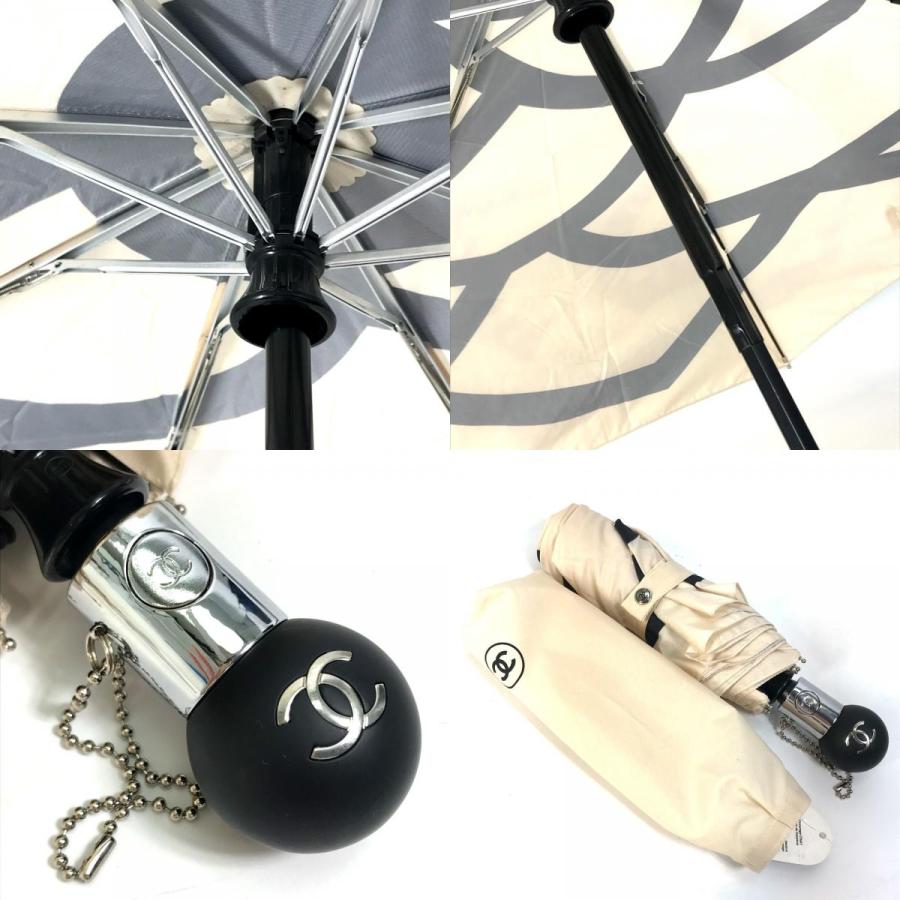 CHANEL シャネル ワンタッチ 折り畳み アンブレラ カメリア ココマーク 傘 ベージュ系 レディース【中古】 | CHANEL | 08