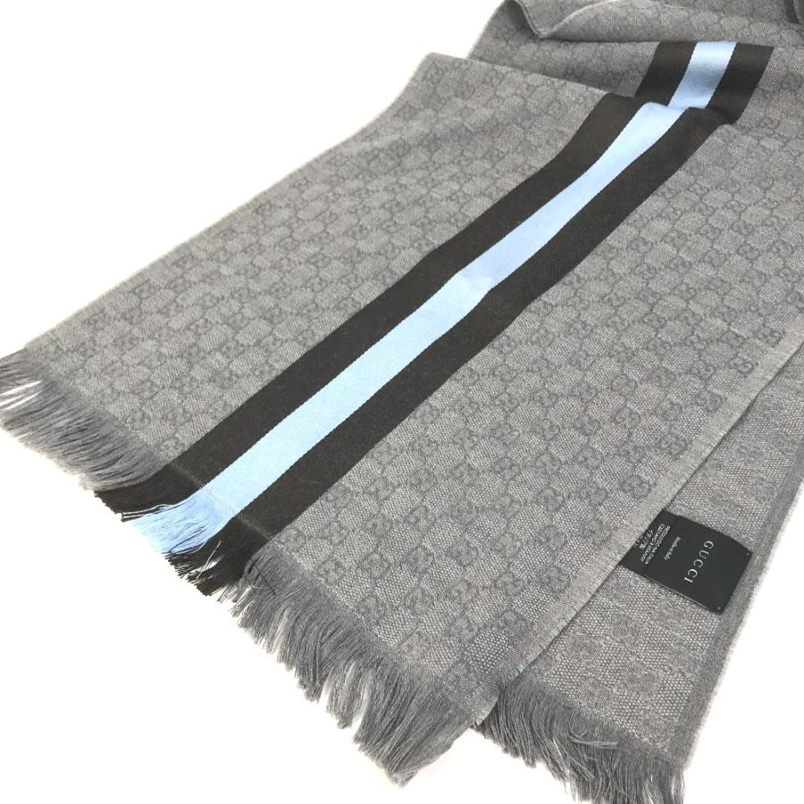 GUCCI グッチ 542984 GG フリンジ マフラー ウール グレー 