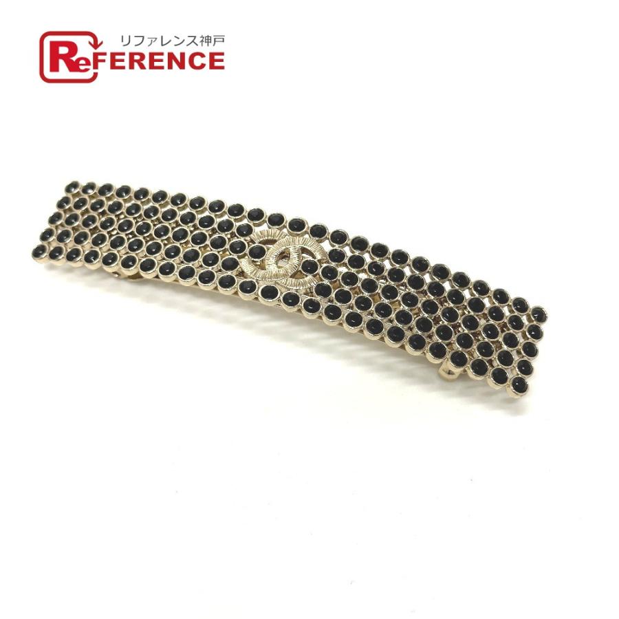 CHANEL シャネル ロゴ ヘアアクセサリー バレッタ GP ブラック×ゴールド レディース【中古】美品 | CHANEL