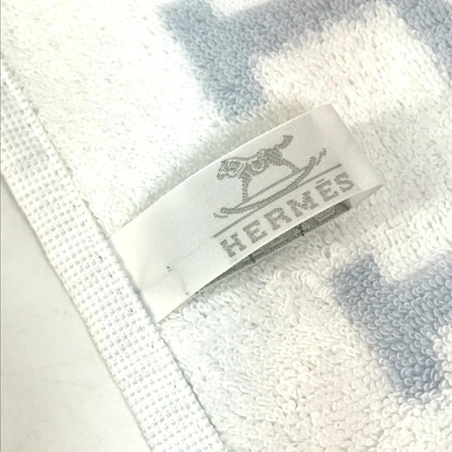 HERMES エルメス Hロゴ アヴァロン  ハンドタオル タオル コットン ブルー×ホワイト レディース【中古】未使用の画像