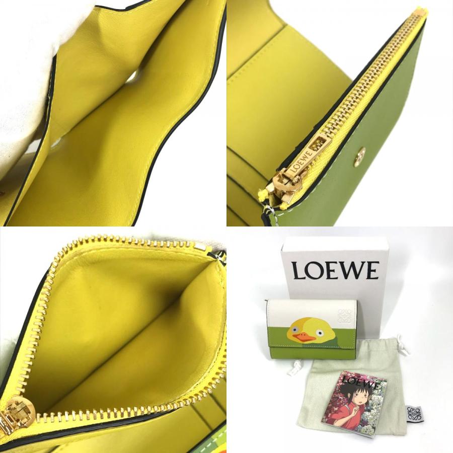 美品 LOEWE ロエベ 262146 千と千尋の神隠し ジブリ オオトリサマ 3つ折り財布 グリーン×オフホワイト レディース【中古】 | LOEWE | 09
