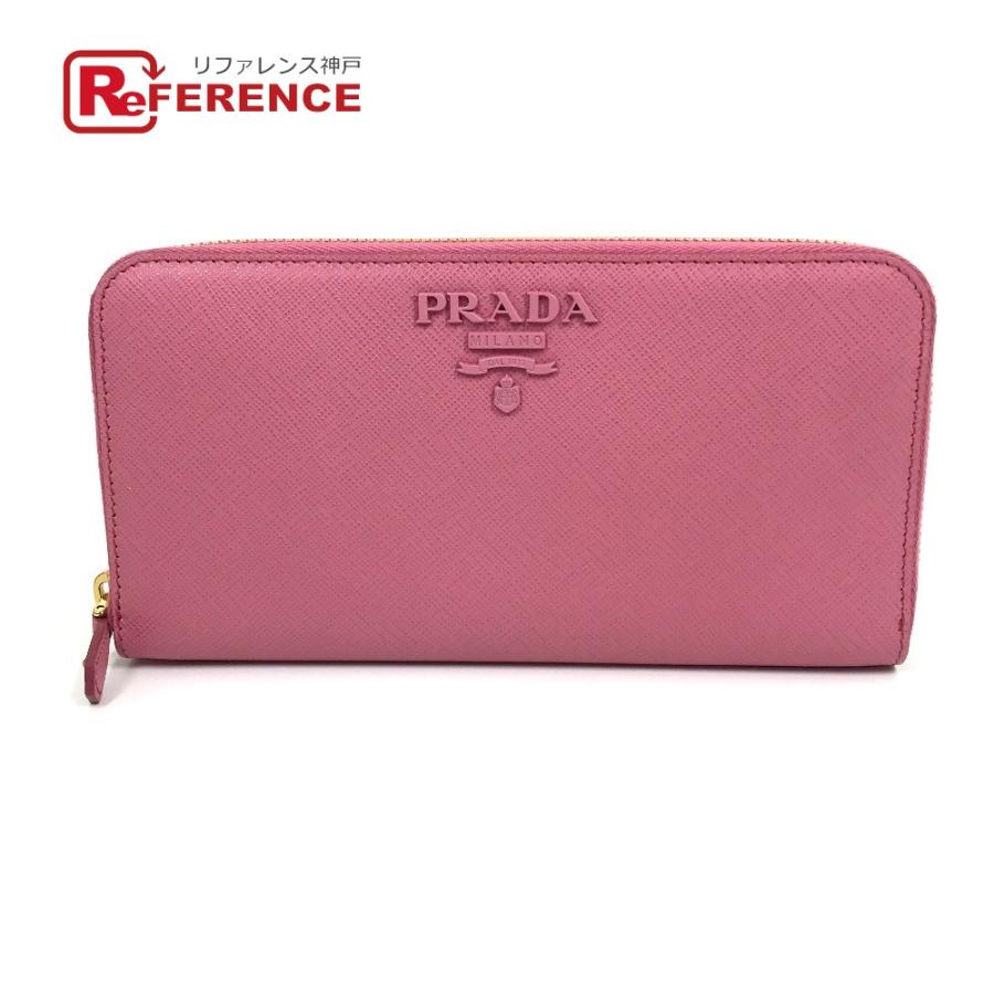 PRADA プラダ 1ML506 サフィアーノ シャイン ラウンドファスナー ロゴ 長財布 BEGONIA ピンク レディース【中古】 | PRADA