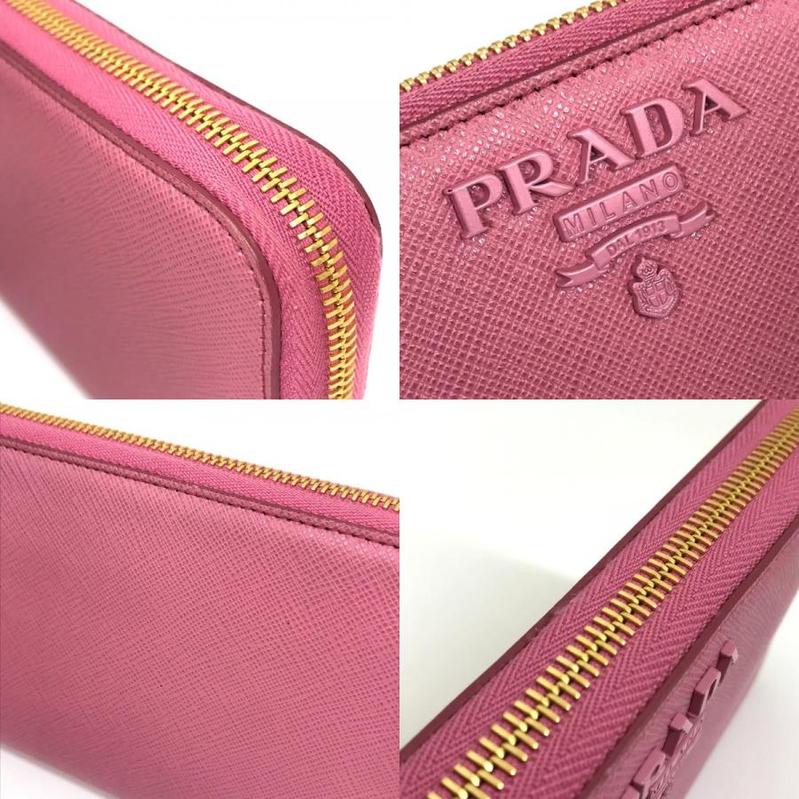 PRADA プラダ 1ML506 サフィアーノ シャイン ラウンドファスナー ロゴ 長財布 BEGONIA ピンク レディース【中古】 | PRADA | 08