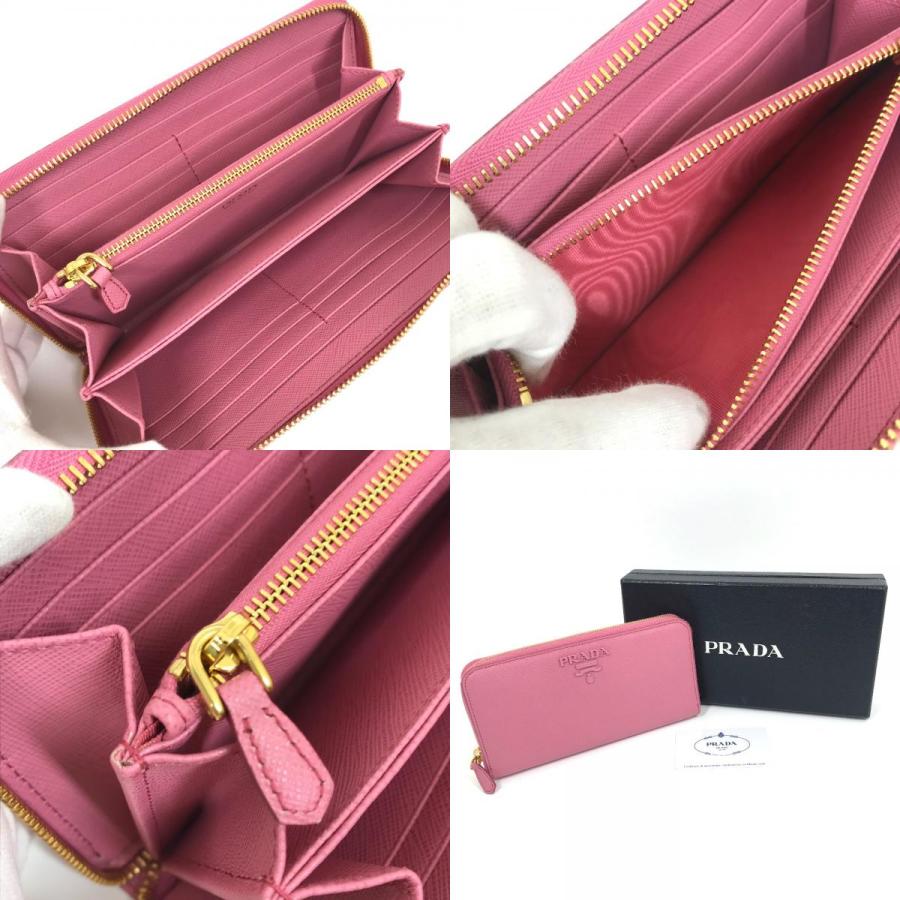 PRADA プラダ 1ML506 サフィアーノ シャイン ラウンドファスナー ロゴ 長財布 BEGONIA ピンク レディース【中古】 | PRADA | 09