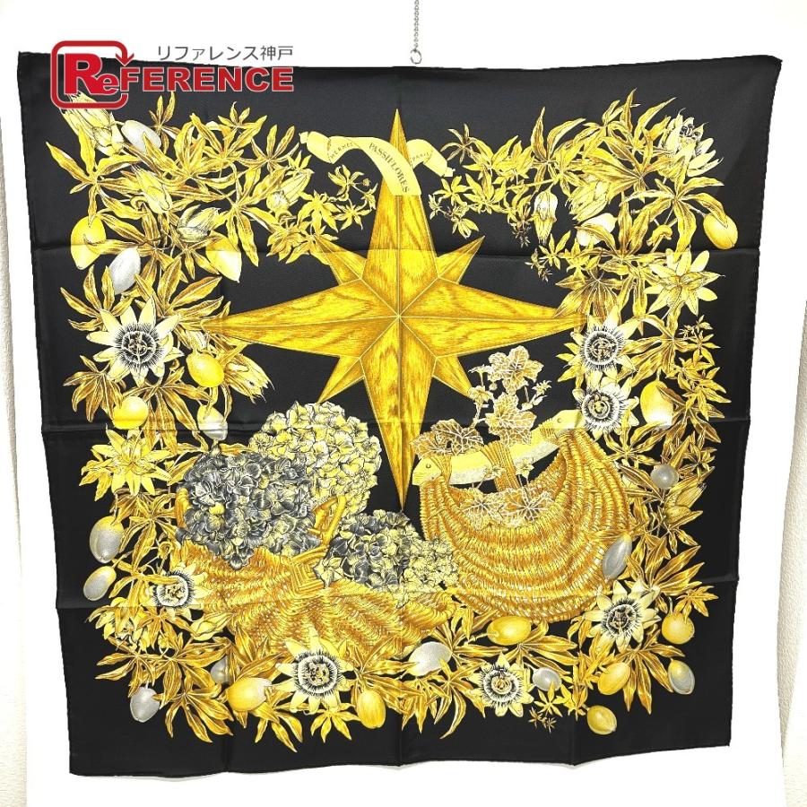 未使用 HERMES エルメス PASSIFLORES パッションフラワー 花柄 カレ90 スカーフ ブラック レディース【中古】 | HERMES