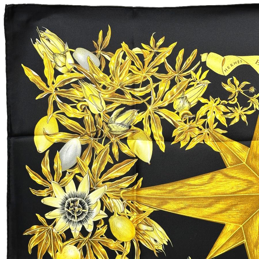 未使用 HERMES エルメス PASSIFLORES パッションフラワー 花柄 カレ90 スカーフ ブラック レディース【中古】 | HERMES | 01