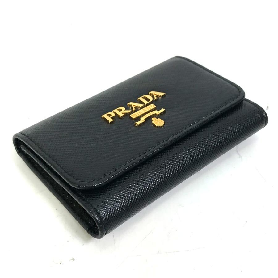 PRADA（プラダ） 美品 キーリング 4連 ロゴ キーケース ブラック