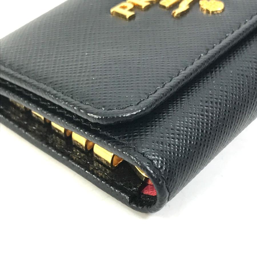 PRADA（プラダ） 美品 キーリング 4連 ロゴ キーケース ブラック
