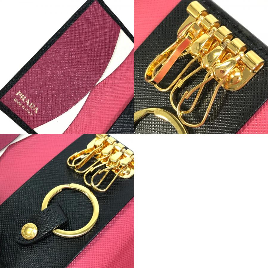 PRADA（プラダ） 美品 キーリング 4連 ロゴ キーケース ブラック