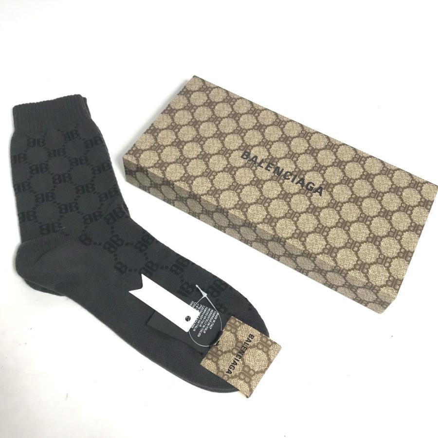未使用 BALENCIAGA バレンシアガ 681522 ソックス ロゴ BB 靴下 ダークグレー系 メンズ【中古】 | BALENCIAGA | 01