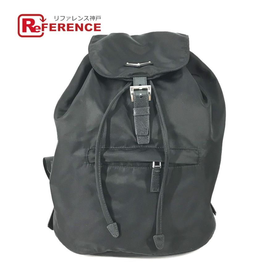 PRADA プラダ 1BZ032 トライアングルロゴ 三角ロゴ プレート バックパック カバン ロゴプレート リュックサック ブラック【中古】 | PRADA