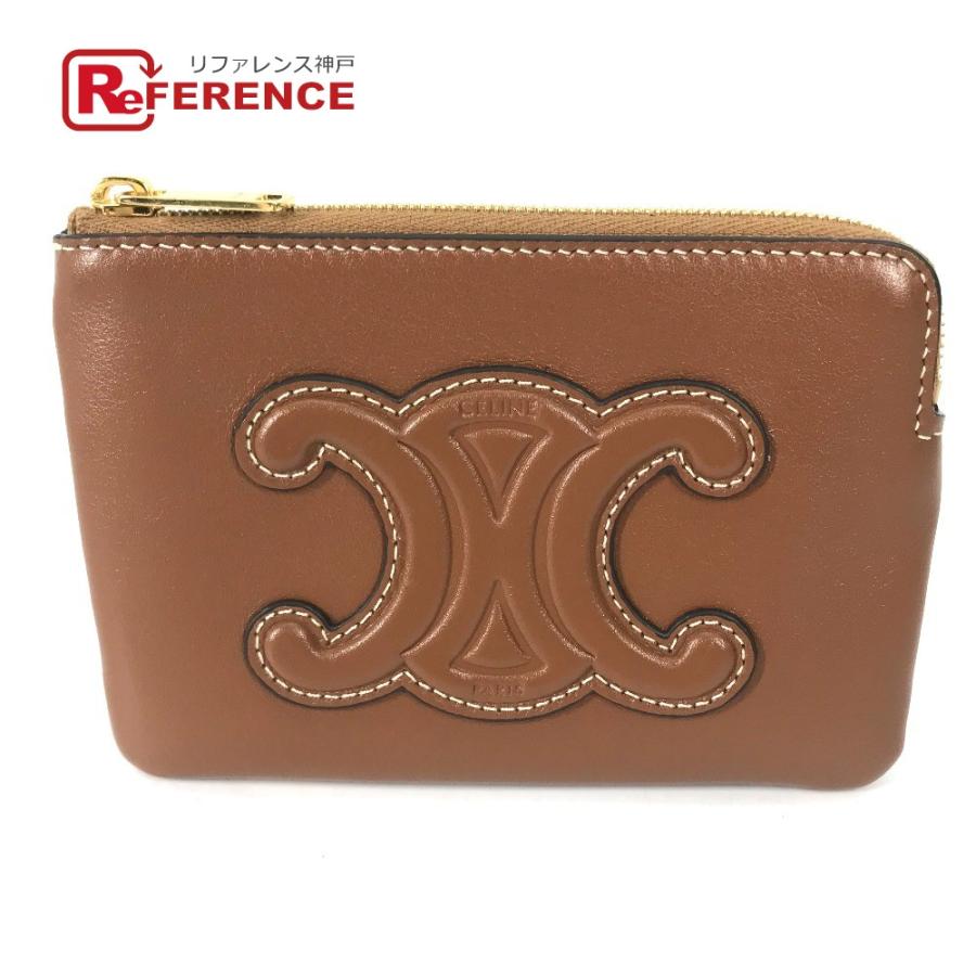 美品 CELINE セリーヌ キーリング付き コインケース 小銭入れ 財布 名刺入れ トリオンフ キュイル カードケース タン ブラウン【中古】 | CELINE