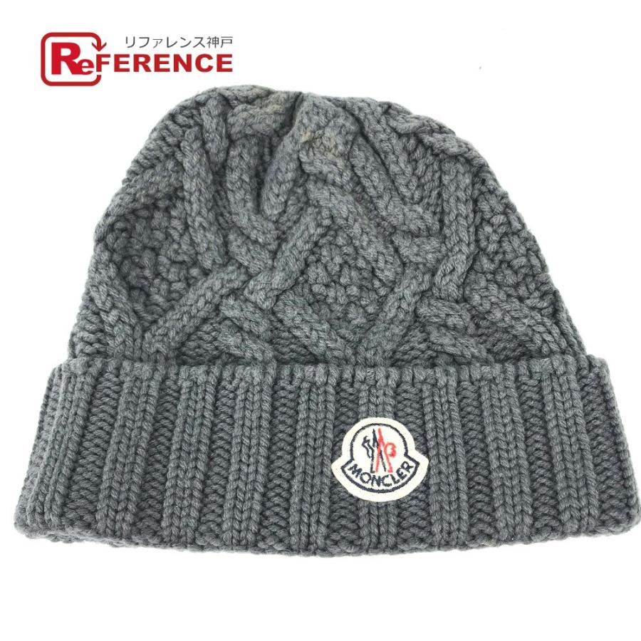 MONCLER モンクレール ワッペン ビーニー 帽子 ニットキャップ ロゴ ニット帽 グレー レディース【中古】 | MONCLER