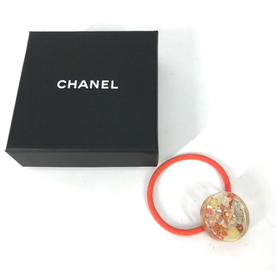 CHANEL シャネル ココマーク CC ラインストーン ヘアアクセサリー フラワー 花 16C ヘアゴム オレンジ レディース【中古】 | CHANEL | 01