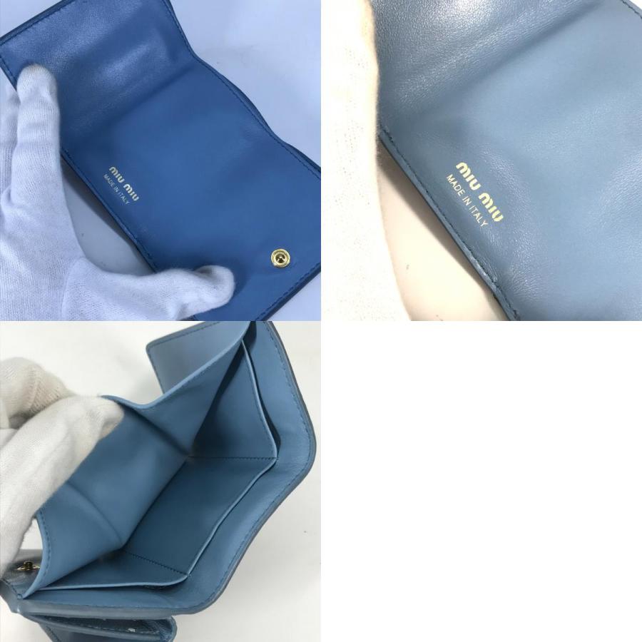新品同様 MIUMIU ミュウミュウ マドラス コンパクトウォレット 3つ折り財布 水玉 ドット ロゴ フラワー 3つ折り財布 ブルー【中古】 | miu miu | 09