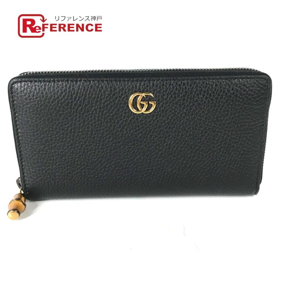 美品 GUCCI グッチ 739499 ラウンドファスナー ロングウォレット GGマーモント バンブー 長財布 ネイビー レディース【中古】 | GUCCI