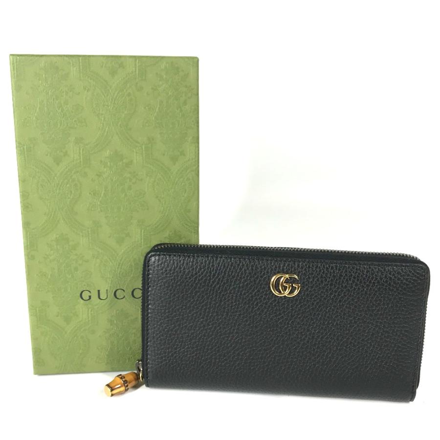 美品 GUCCI グッチ 739499 ラウンドファスナー ロングウォレット GGマーモント バンブー 長財布 ネイビー レディース【中古】 | GUCCI | 01