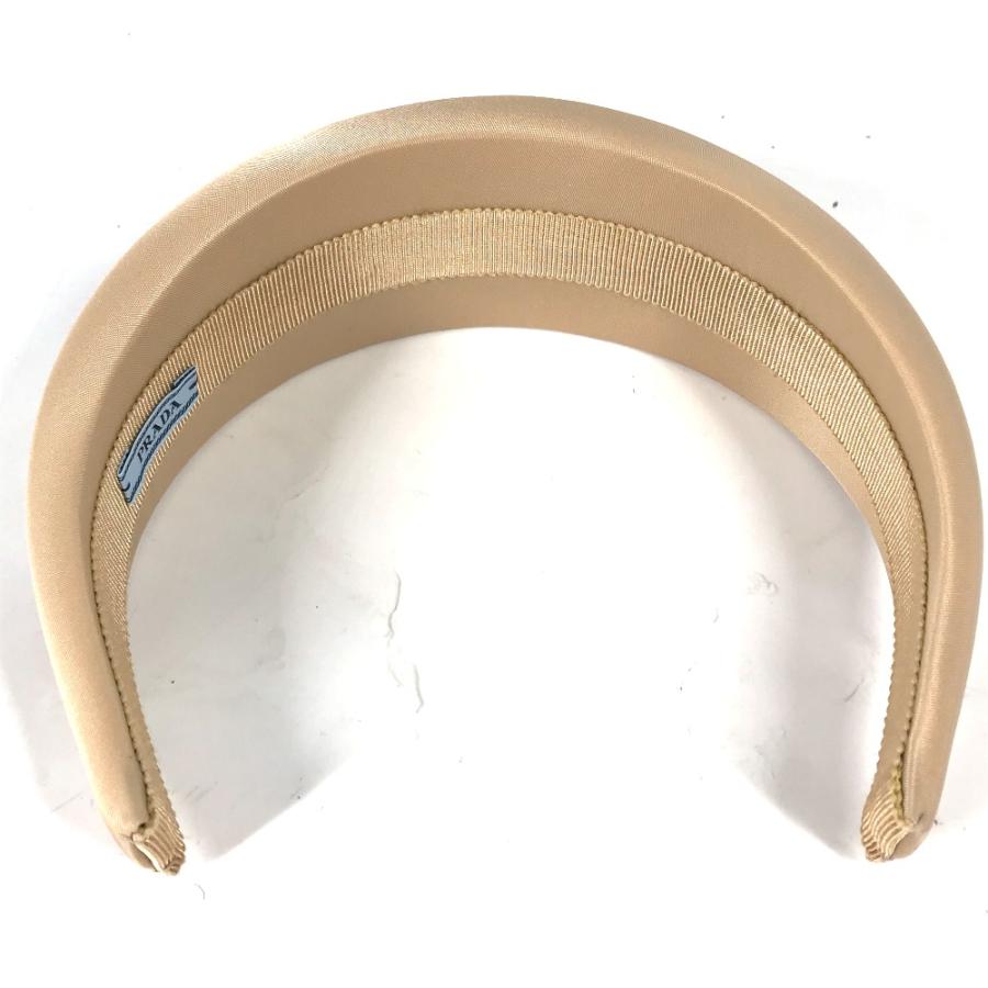 美品 PRADA プラダ 1IH016 ヘアアクセサリー ヘアバンド ヘッドバンド トライアングルロゴ 三角ロゴ カチューシャ ベージュ 【中古】 | PRADA | 04
