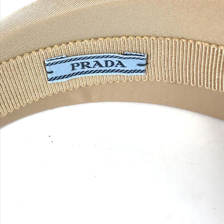 美品 PRADA プラダ 1IH016 ヘアアクセサリー ヘアバンド ヘッドバンド トライアングルロゴ 三角ロゴ カチューシャ ベージュ 【中古】 | PRADA | 06