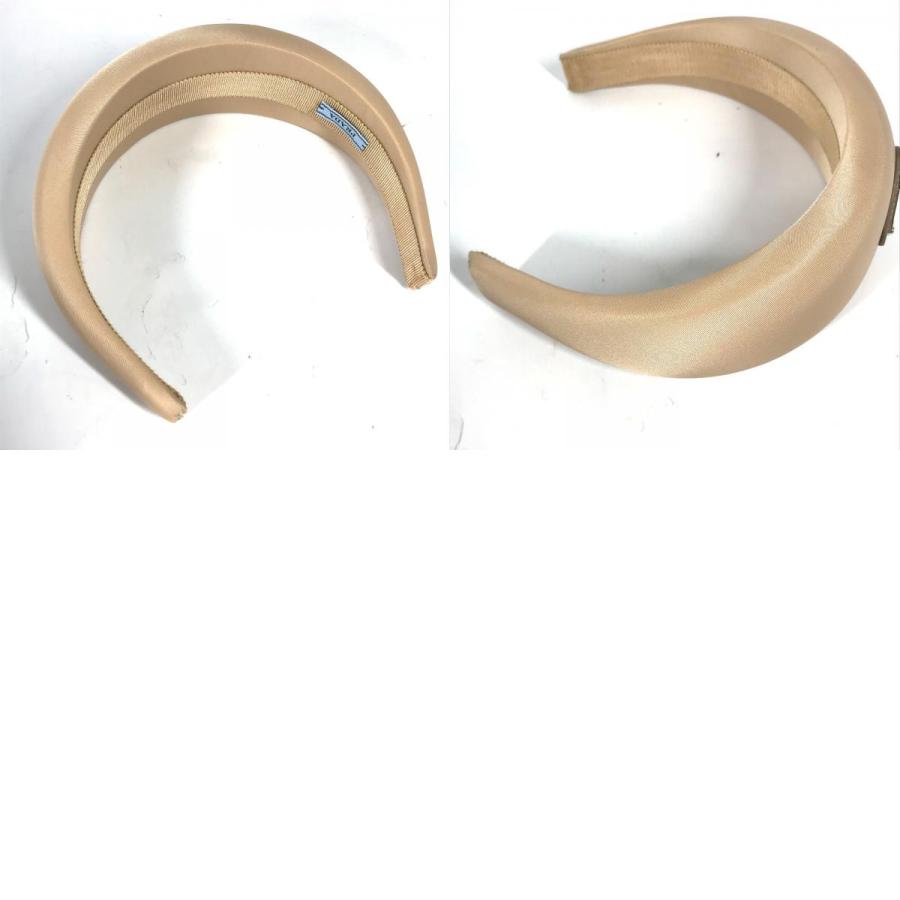 美品 PRADA プラダ 1IH016 ヘアアクセサリー ヘアバンド ヘッドバンド トライアングルロゴ 三角ロゴ カチューシャ ベージュ 【中古】 | PRADA | 09