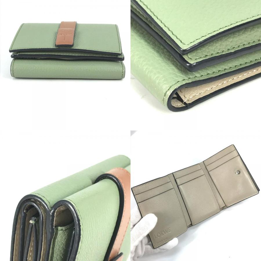 LOEWE ロエベ スモール バーティカル ウォレット コンパクトウォレット アナグラム 3つ折り財布 グリーン レディース【中古】 | LOEWE | 08