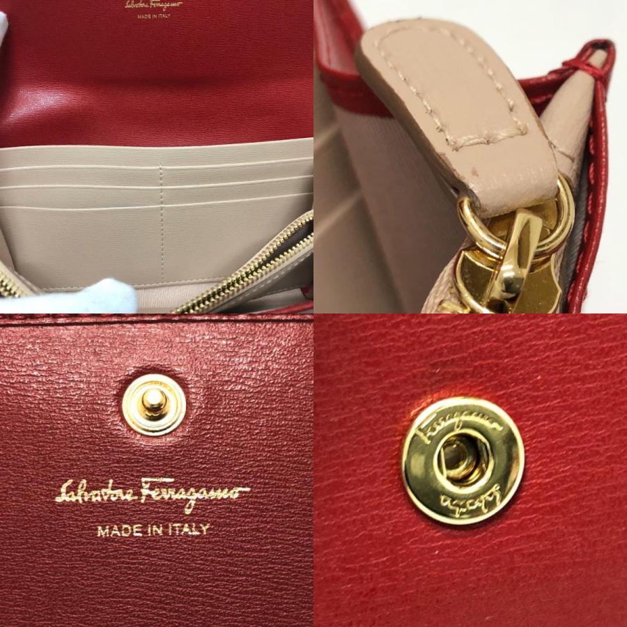 美品 Salvatore Ferragamo サルヴァトーレフェラガモ 二つ折り財布 財布 ガンチーニ 長財布 レッド レディース【中古】 |  | 08