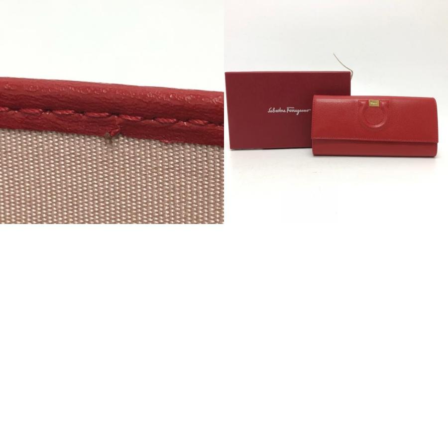 美品 Salvatore Ferragamo サルヴァトーレフェラガモ 二つ折り財布 財布 ガンチーニ 長財布 レッド レディース【中古】 |  | 09