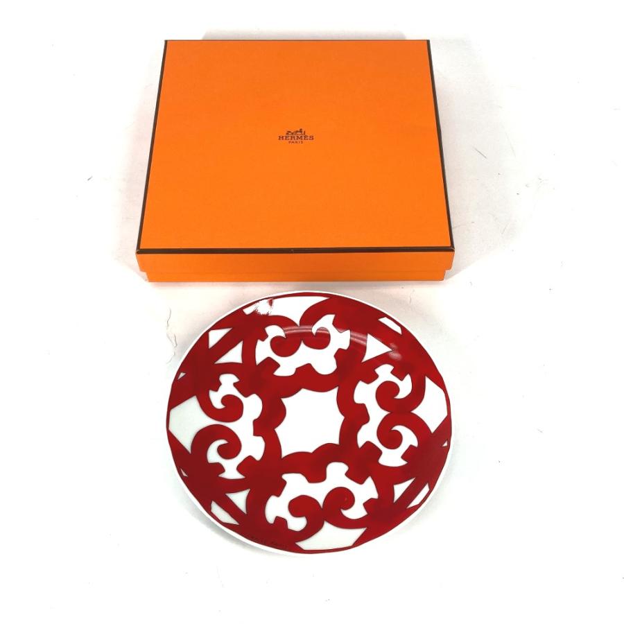 未使用 HERMES エルメス ガダルキヴィール No3 パンプレート  ディッシュプレート 17cm 皿 お皿 レッド×ホワイト ユニセックス【中古】 | HERMES | 05