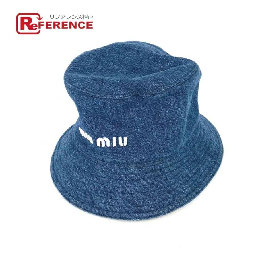 美品 MIUMIU ミュウミュウ 5HC196 ロゴ ハット帽 帽子 バケットハット ボブハット デニム ハット ブルー レディース【中古】 | miu miu
